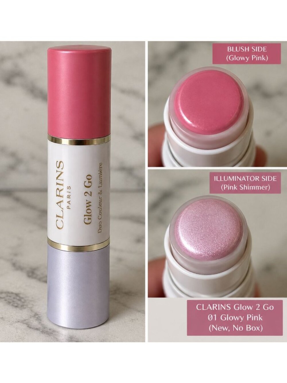Clarins Glow 2 Go Blush & Highlighter Duo 01 Glowy Pink – NEW
